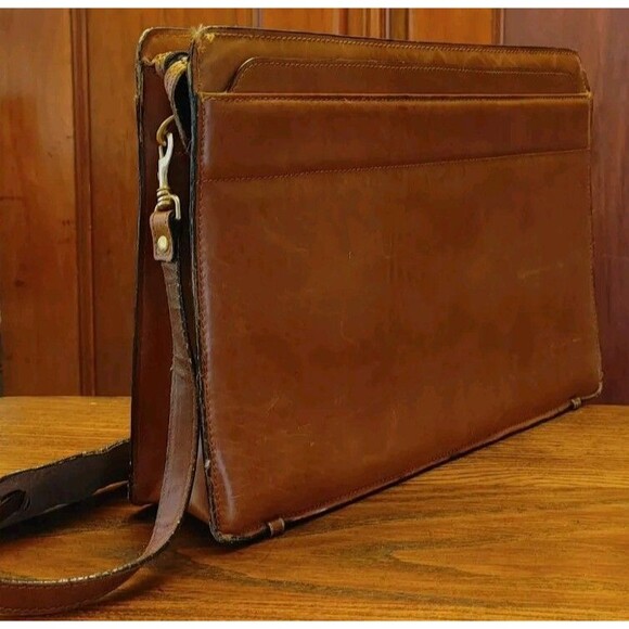 VTG Y2K Crossbody Shoulder Bag Genuine Leather Messenger Portfolio Case handles - Picture 1 of 14
